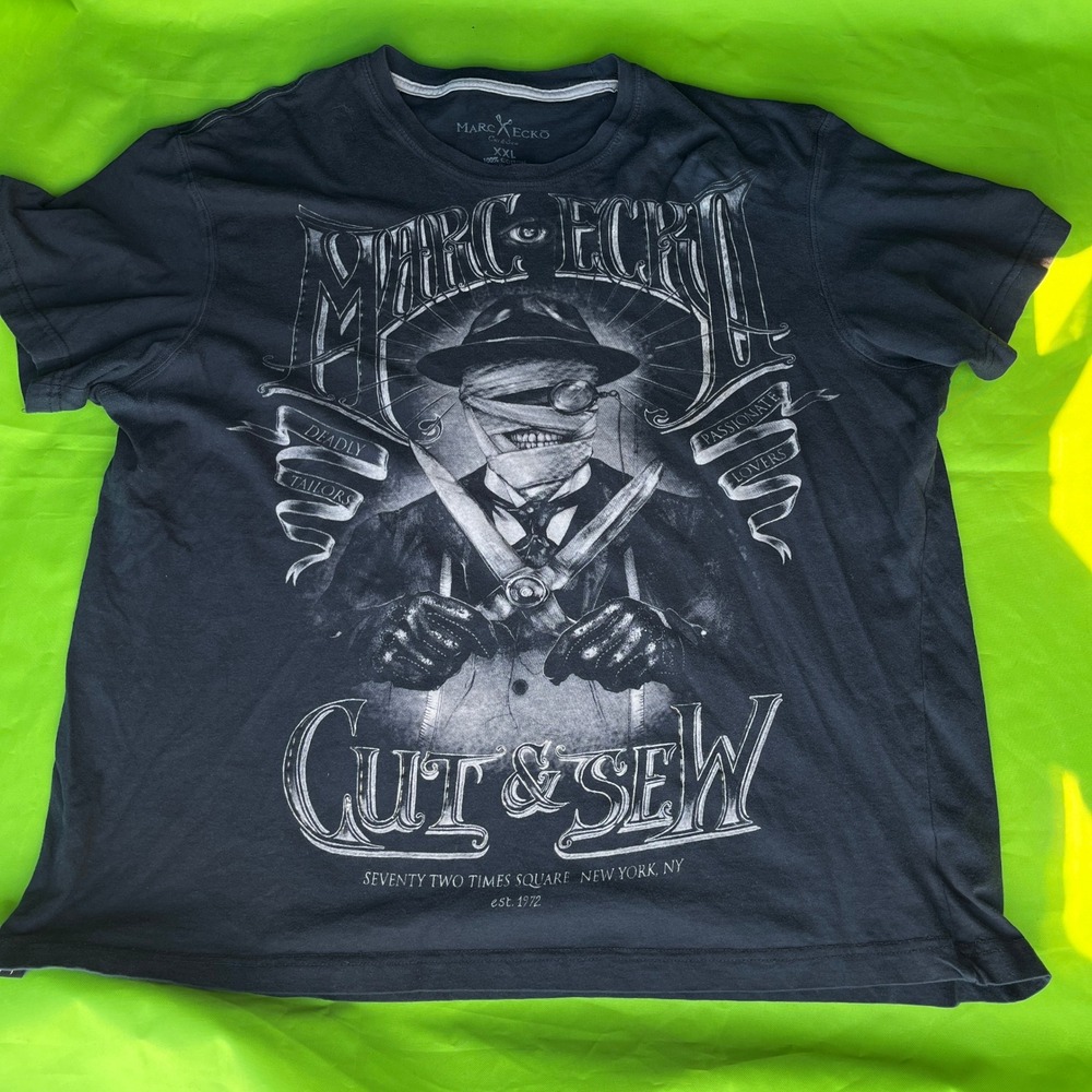 Marc Ecko Cut & Sew Mens XXL Graphic T-Shirt Deadly Tailors Black Cotton Tee